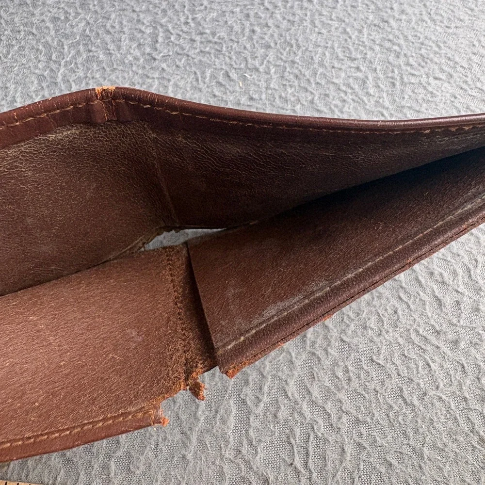 Vintage Rolfs Brown Leather Bifold Wallet USA Eagle Crest Embossed Coin Pouch